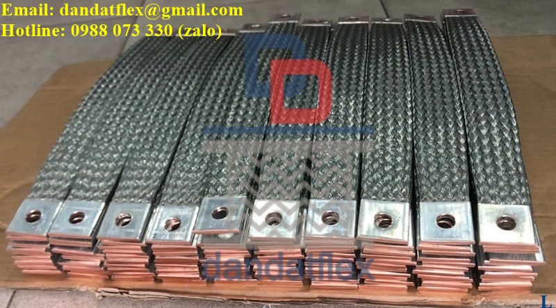 Dây đồng bện mạ thiếc dùng làm tiếp địa máng cáp, Thanh nối đồng mềm bấm 2 đầu cốt