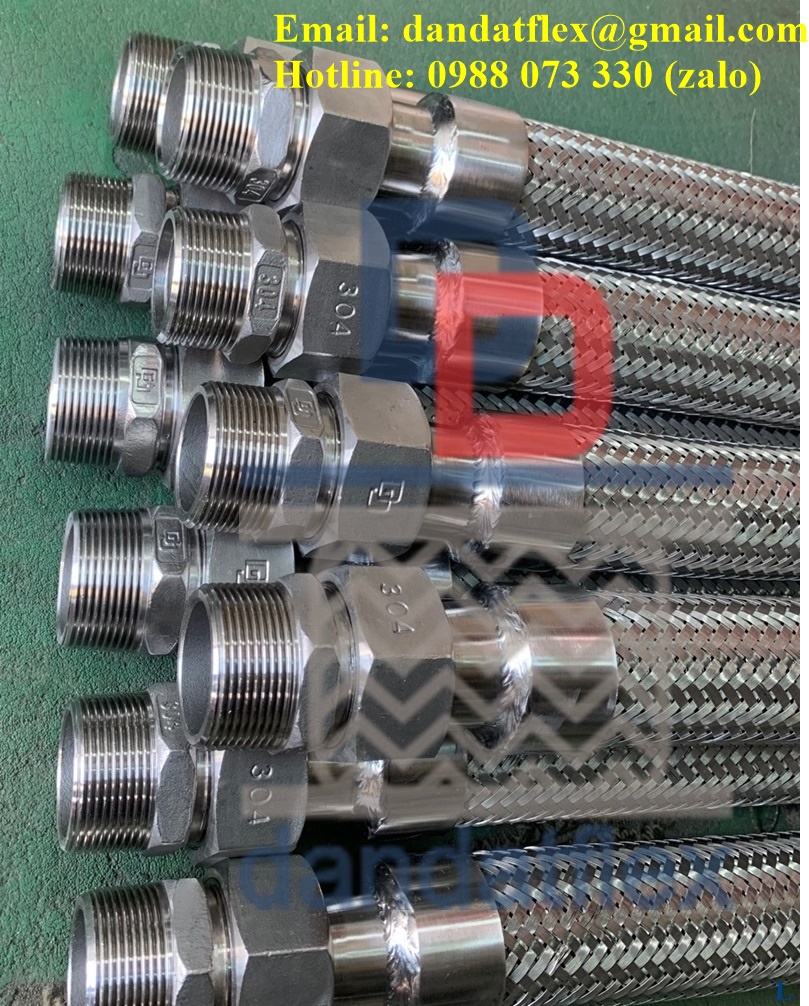 Ống mềm inox 2 đầu cong, Khớp nối mềm inox nối ren, Ống dầu thủy lực inox